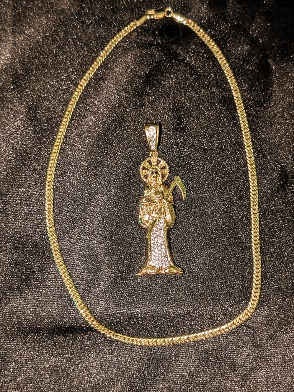 14k gold filled 22" chain and 14k gold filled grim reaper pendant jewelry set